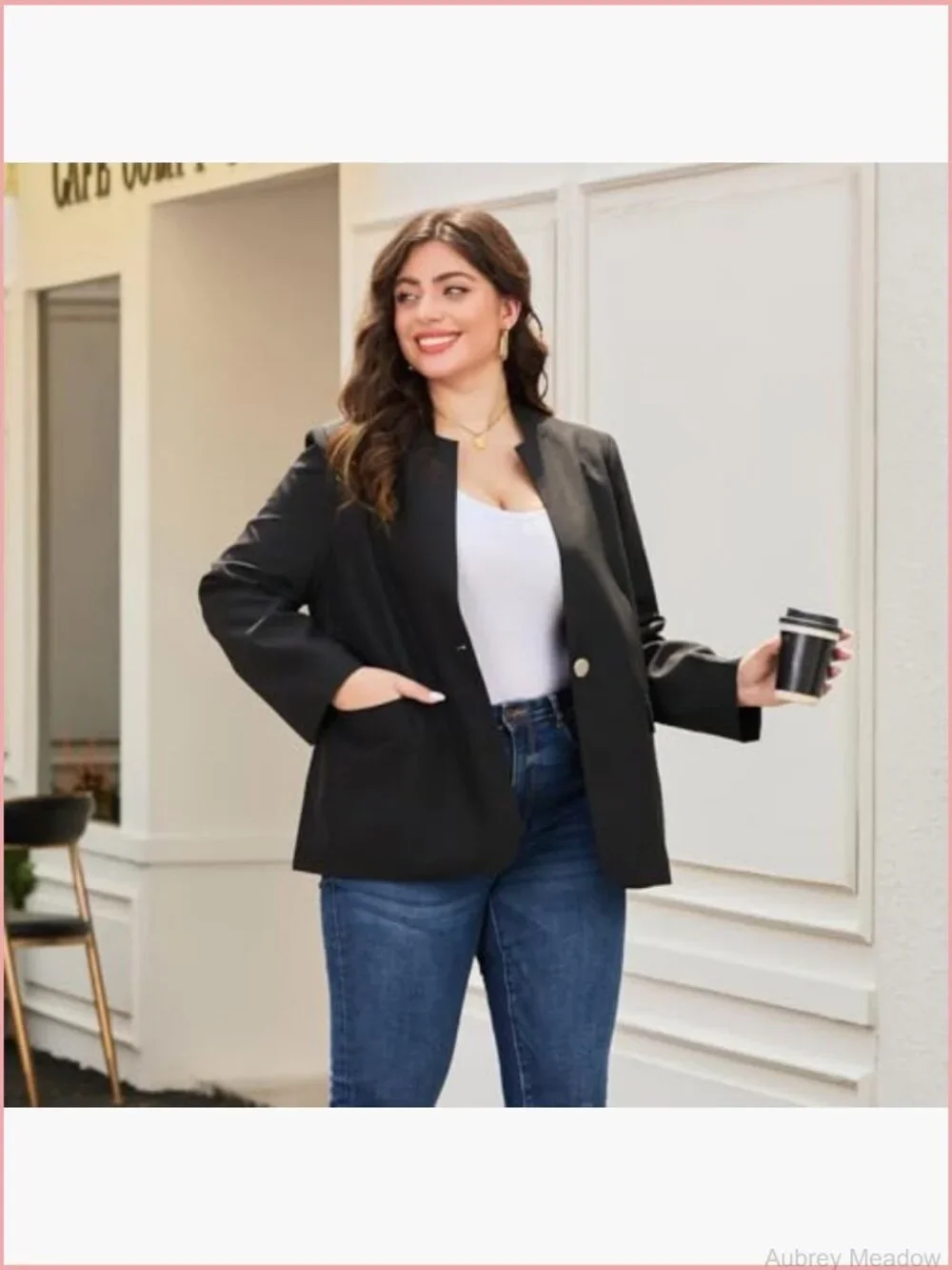 Plus Size Long Sleeve Blazer Tailored Fit Stretch Woven Twill Oversized Blazer